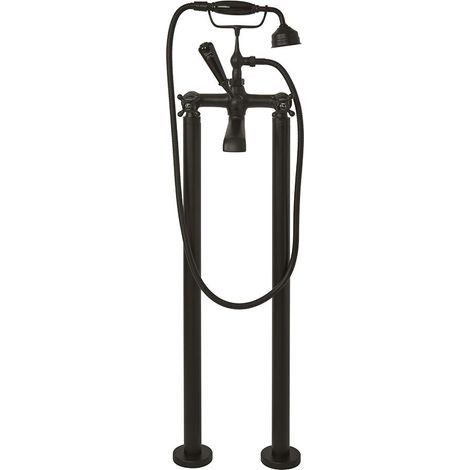 Milano Elizabeth Freestanding Bath Shower Mixer Tap - Black (Crosshead Handles) (1/4)