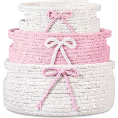 Panier de rangement en corde de coton (3 pièces) - Panier tressé - Boîte de rangement - Panier à linge - Boîte de rangement avec poignées - Panier de rangement - Décoration et organisation - Rose et b (1/5)