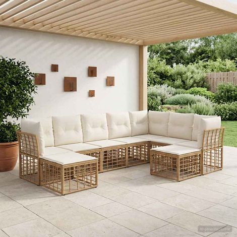 Salon de jardin modulable 9 places en poly rotin blanc naturel et crème, 63.8kg - PANGIVO (1/5)