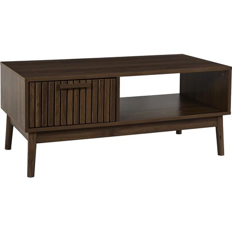 Table basse 1 tiroir et 1 niche effet bois foncé SAULK (1/5)