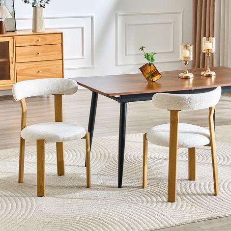 Ensemble de 2 chaises, revêtues de tissu bouclé respirant blanc, dossier ergonomique, pieds robustes avec patins antidérapants, hauteur env. 79 cm, chaise seule (table non incluse) (1/4)