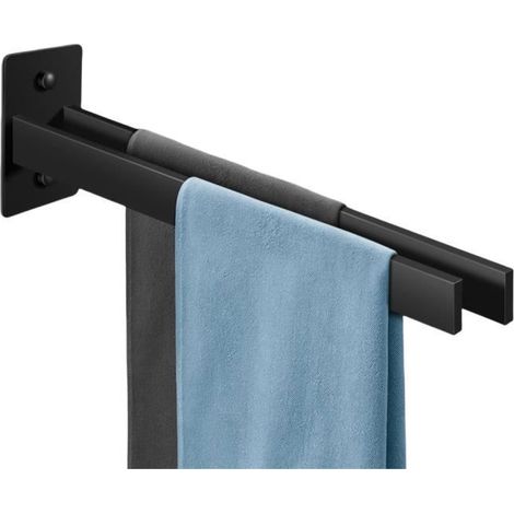 Toallero de acero inoxidable negro, soporte doble adhesivo con dos brazos, para montaje en pared en baño o cocina.