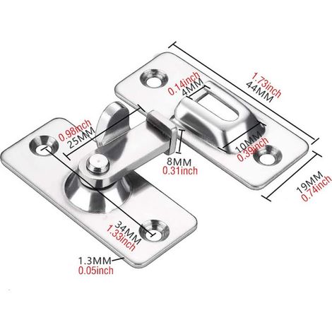 Loquet de Serrure de Porte à 90 Degrés, Loquet de Verrouillage à Angle de sécurité en Acier Inoxydable pour Porte Coulissante/poussoir, Argenté, Se fixe de manière discrète, sans dénaturer le support (1/5)