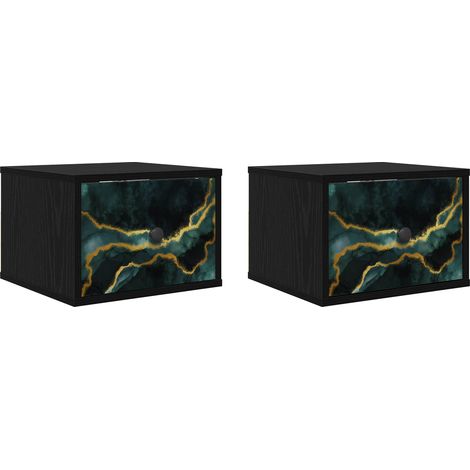 Maison Exclusive - Mobiletto da comodino a parete WIJHE 2 pz Rovere Nero (1/5)