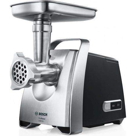 Bosch – Hachoir à viande 800W – Moteur robuste 2200W – Hache jusqu'à 4.3 kg/min – 3 grilles incluses – Accessoires à saucisses et kebbés