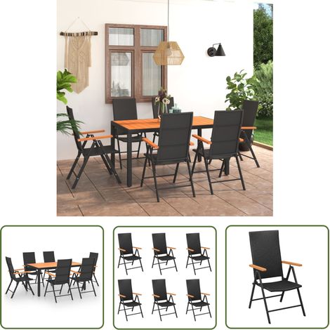 The Living Store Ensemble à manger de jardin 7 pcs noir et marron - Salon De Jardin - Ensemble Salon De Jardin - Meuble De Jardin - Table De Jardin - Chaises De Jardin (1/5)