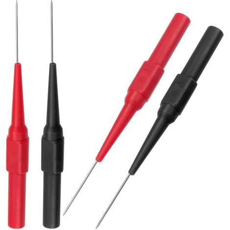 Stück 0,7 mm Prüfspitzen, zerstörungsfreie Isolierungsdurchdringungsnadel, Edelstahl-Rückseitenprüfspitzen, Superspitzen-Multimeter-Prüfspitzen für Bananenstecker, Kfz-Tester (Schwarz & Rot) (1/3)