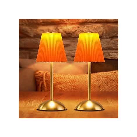 GBLY Tischlampe Kabellos 2er Set Akku Touch Dimmbar 3 Farbtemperaturen Stoffschirm USB Für Schlafzimmer Wohnzimmer Esszimmer