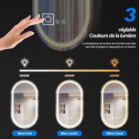 SIRHONA Armoire de toilette ovale à LED, avec prise rasoir, désembuage et 3 modes d'éclairage 400x700mm Armoire murale de salle de bain — vue 4