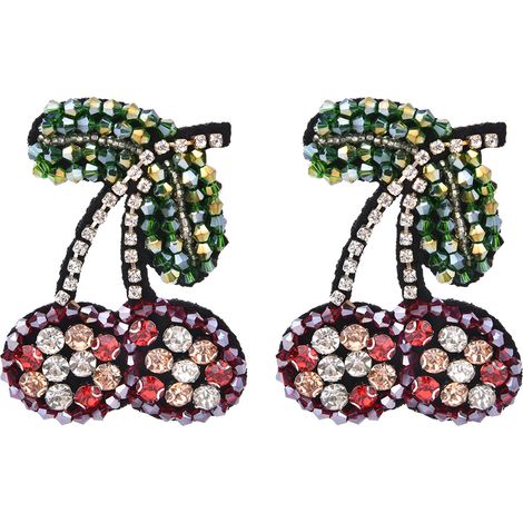 2 pièces Broderie Patch Cristal Verre Diamant Appliqué Perles à Coudre Décoration Sac Vêtement Cerise (1/5)