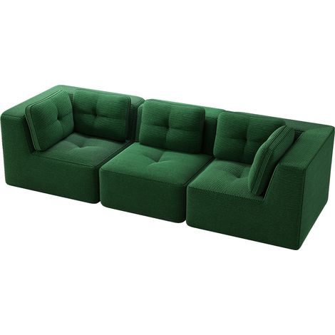 Sofá esquinero modular de 3 plazas en pana verde, sin montaje, con asiento profundo (1/5)
