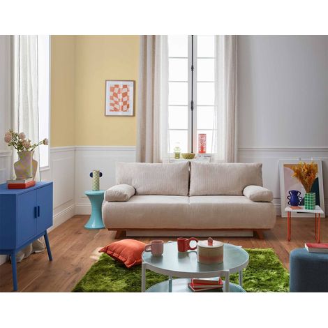 Cristal - 3-sitzer sofa - schlaffunktion und bettkasten - aus strukturiertem samt - beige