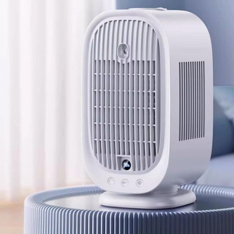 The fan is a mini portable wireless rechargeable air conditioner with 6 wind speeds and 2 spray modes. (1/4)