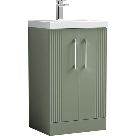Nuie Deco Satin Green 500mm 2 Door Vanity Unit and Thin Edge Ceramic Basin - DPF823D (1/8)