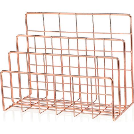 Organiseur de bureau métal à fentes porte-documents multifonctionnel fer or rose petit support de rangement polyvalent (1/5)
