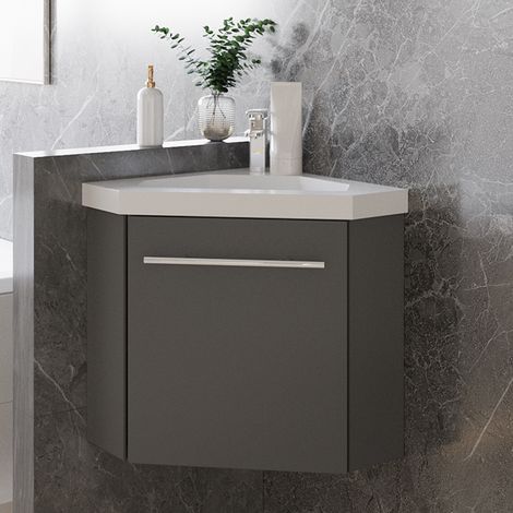 Ocean Sanitaire – Meuble bas de salle de bain anthracite 39,5 x 39,5 x 42 cm – Vasque à poser – 1 porte – MDF anti-déformation – Montage facile (1/5)
