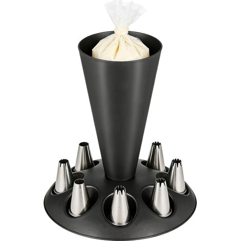 Support Poche à Douille Pâtisserie avec Emplacements: Présentoir 21x19cm pour Remplissage Crème et Glaçage - Accessoire Rangement Douilles Noir (1/5)