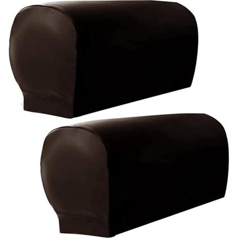 Fundas para reposabrazos de sofá (2 unidades), Funda elástica para sofá, Funda protectora, Aptas para la mayoría de sofás, Color chocolate (1/5)
