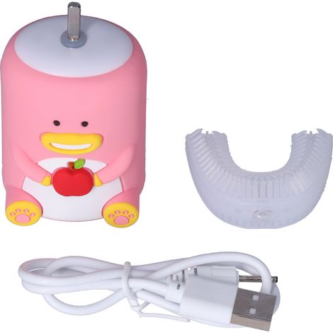 Brosse à dents électrique vibrante en silicone pour enfants, forme en U, 4 couches, automatique, rose, mignonne (1/5)