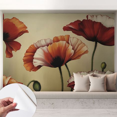 Papier peint adhésif autocollant pour salon chambre à coucher peint imprimé pour mur Coquelicots joyeux 208x146 cm (1/5)
