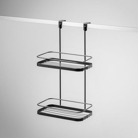 Scaffale porta bagno in metallo a 2 mensole Biwa - Nero