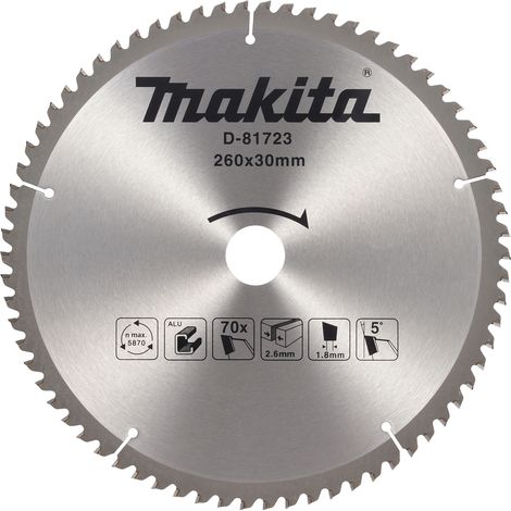 Hoja de sierra MAKITA TCT aluminio 260 x 30 mm, 70 dientes D-81723