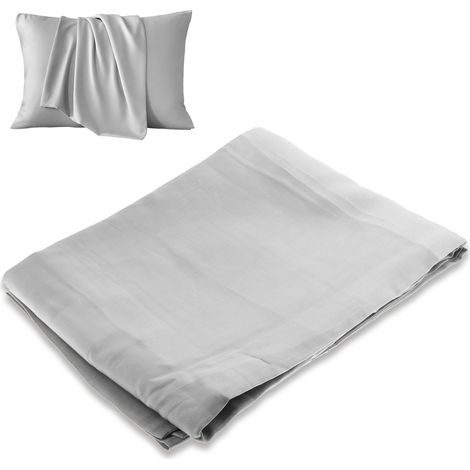 Taie d'oreiller LESILK 100 % soie pour les cheveux et la peau, double face en véritable soie de mûrier naturelle 16 mommes, fermeture éclair invisible et coffret cadeau, 1 pièce, gris argenté, 50 x 75 (1/5)