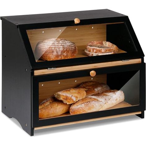 Boîte à Pain Bambou Countertop en Bois de pour Cuisine Nature 39 x 32 x 25 cm (1/5)