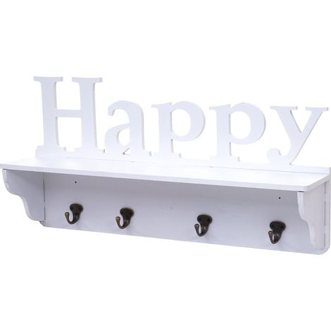 [NEUWERTIG] Wandgarderobe HHG-807 Happy, Garderobe Regal, 4 Haken massiv 30x60x13cm weiß (1/5)