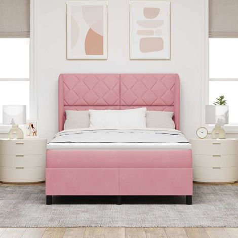 vidaXL Lit à ressorts avec tête de lit Rose 190 x 140 cm Velours (1/5)