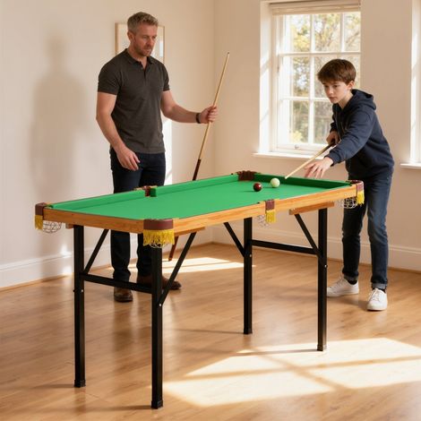 Table de billard pliante, mini-billard, 2 queues, 16 boules, triangle, brosse, vert (1/5)