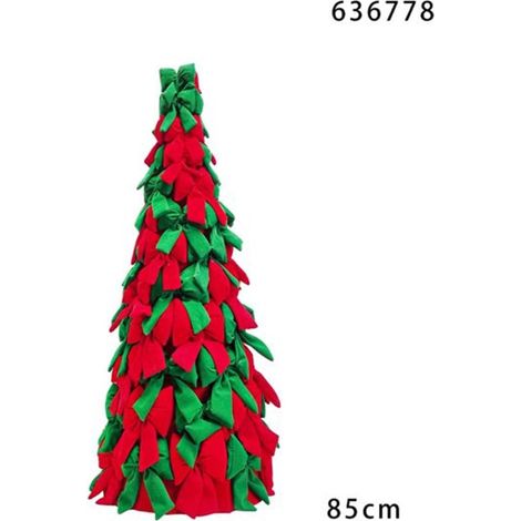 TRADE SHOP - Albero Di Natale Di Fiocchi Decorativo 85cm Ornamento Natalizio Da Appoggio Autoportante - Rosso e verde (1/2)