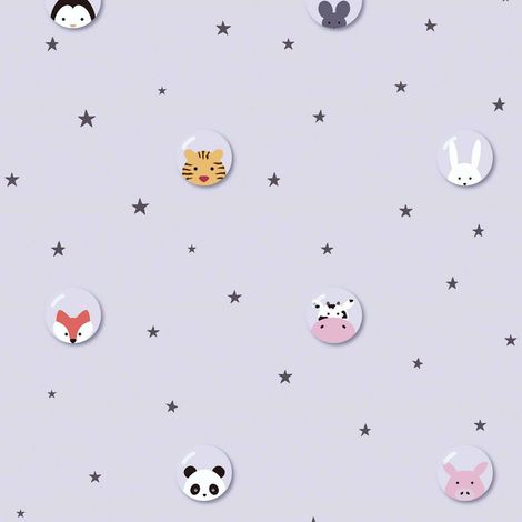 Papier peint animaux chambre garçon gris Tapisserie chambre bébé motif animaux Papier peint chambre fille intissé motif étoile (1/4)