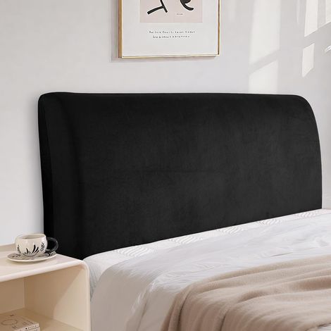 Velvet Headboard Covers, Stretchable Protective Headboard Cover, Dustproof, Solid Color, Modern, Washable, Fits Most Headboards (150cm, Black) (1/5)