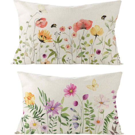 Lot de 2 taies d'oreiller à fleurs - 50 x 30 cm