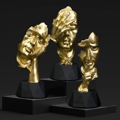Set de sculptures décoratives modernes en or, statues design, figures en or pour décoration intérieure, art contemporain, cadeau élégant (1/5)