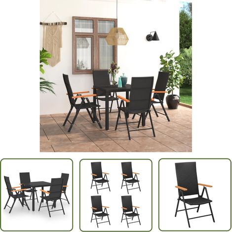 The Living Store Ensemble à manger de jardin 5 pcs noir et marron - Salon De Jardin - Set De Jardin - Table De Jardin - Chaises De Jardin - Mobilier De Jardin (1/5)