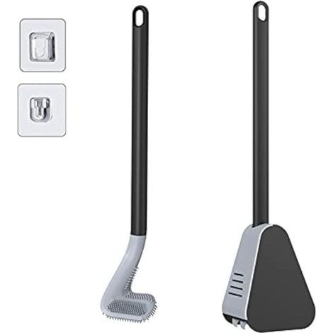 Golf toilet brush with holder and brush head, silicone toilet brush with long handle (Black) (1/5)