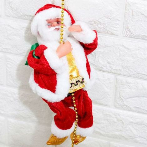 BRAVIX Père Noël descalade Électrique, Père Noël Grimpant sur Une Échelle de Corde Créatif Pere Noel Suspendu Musical Père Noël Ornement Décoration de Noël pour Sapin de Noel Maison Fête