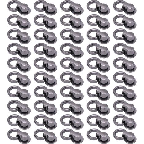 Lot de 50 rivets moines avec anneaux de traction, en cuivre brillant, à tête ronde de 13 x 12 mm, pour la confection de vêtements, sacs et chaussures. Couleurs argent et noir. (1/5)