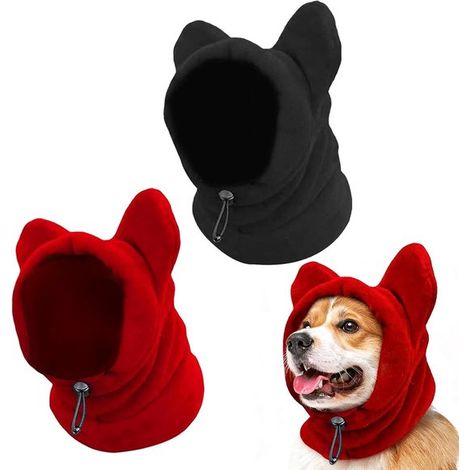 Pack de 2 gorros para perros,Bufandas para perros,Bufandas para perros,Gorros de invierno gruesos para perros pequeños,Negro térmico + Rojo-M (1/5)