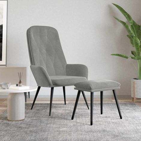 vidaXL Sillón de relax con taburete terciopelo gris claro (1/3)
