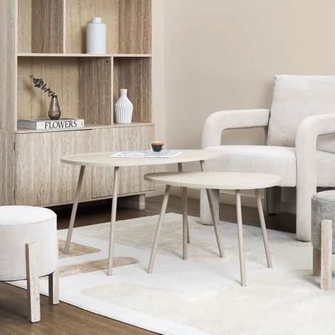 Lot de 2 Tables Gigognes - HOME DECO FACTORY - Galet Terra Nova - Élégantes - Modulables - Blanc et Beige (1/5)