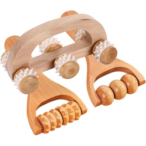pezzi di dispositivo di massaggio corporeo manuale in legno, rullo per massaggio della schiena, strumento di rotolamento manuale, rullo muscolare, strumento di massaggio in legno per il collo (1/5)
