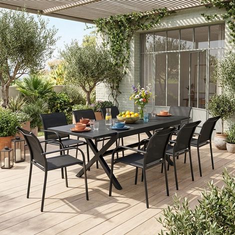 Table de jardin extensible aluminium + 8 assises anthracite - Ventura + Amara