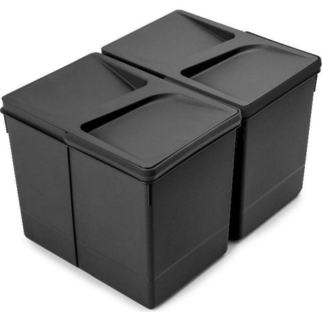 emuca kit de contenedores de reciclaje para cajón de cocina recycle altura 266mm, 2x15litros, plástico, negro