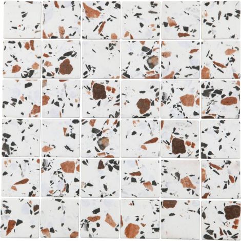 MAT INTER - Feuille 298x298 - Tesselle 50x50x6mm - Verre terrazzo blanc / brun