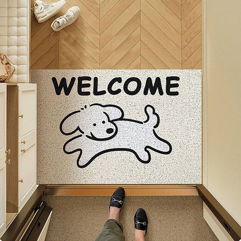 Tapis de porte motif chien mignon, antidérapant et anti-boue, beige, 40 x 60 cm (1/5)