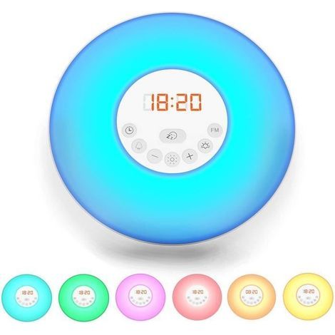 LED Alarm Clock Radio, 7-Color Light-Up Alarm Clock, Sunrise/Sunset Simulation, 230V (1/4)