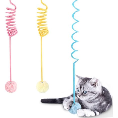 Set di 3 giocattoli per gatti a molla, con elastico a sospensione per un gioco automatico e campanellino. (1/5)